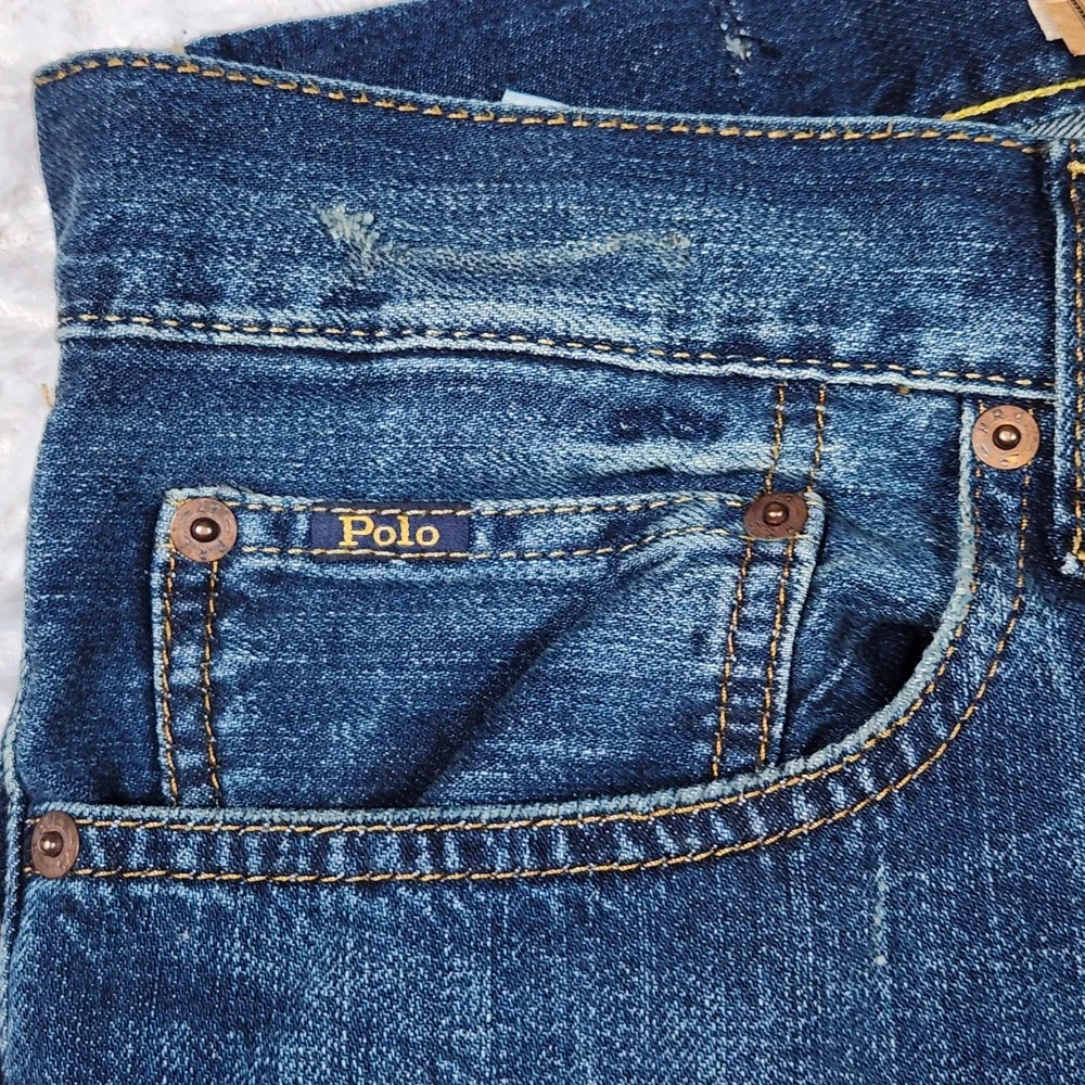 Polo Ralph Lauren Varick Slim Straight Jeans Dark Wash Distressed Mens 34x30 New